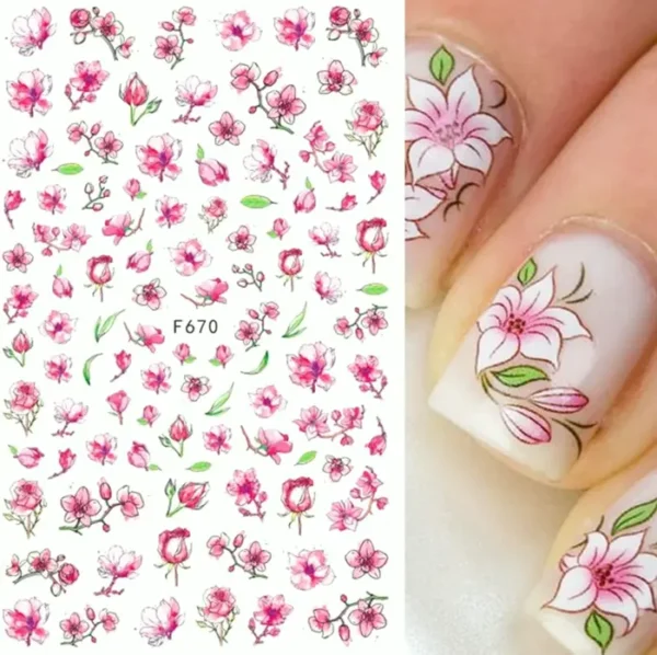 Flower Manicure Design Stickers 3D 8 Sheets