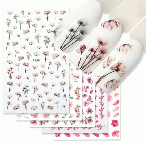 Flower Manicure Design Stickers 3D 8 Sheets