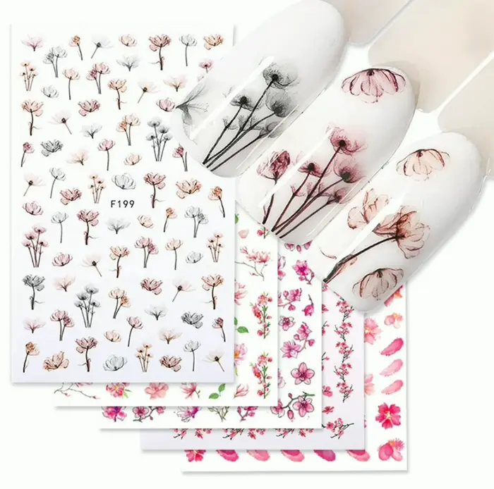 Flower Manicure Design Stickers 3D 8 Sheets
