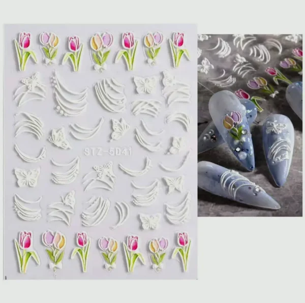 Embossed Flower Nail Design Stickers (4 Sheets)