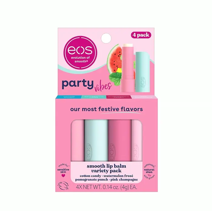 EOS Party Vibes Lip Care Mixed Pack, 0.14 ounces, Pack of 4