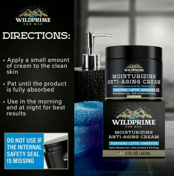 Male's Facial Hydrating Cream Lotion - Anti-Aging - Hyaluronic Acid, Vit A & E - Two oz