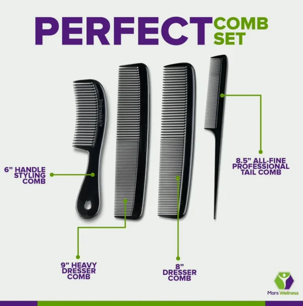 Mars 4-Piece Professional Comb Set - USA Made Styling Combs