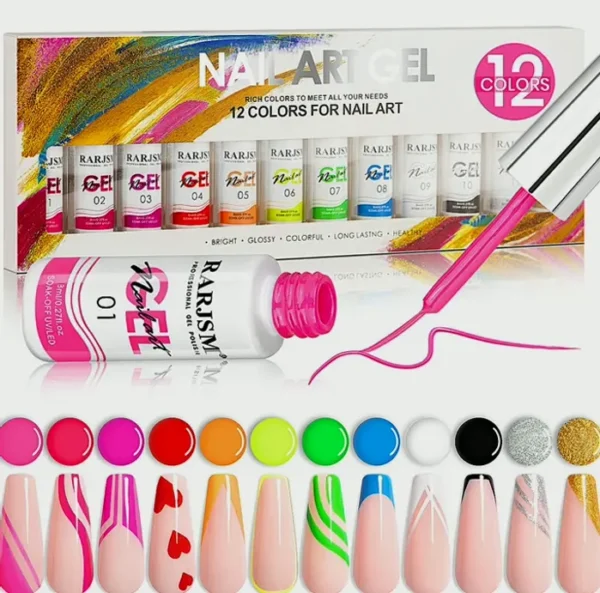 12 Color Nail Set - Glitter Silver Green DIY