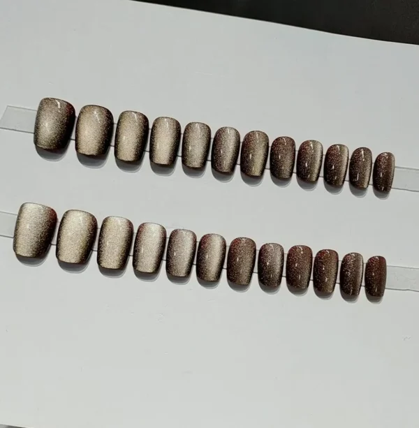 Gold Cat's Eye Stick on Nails Short Square