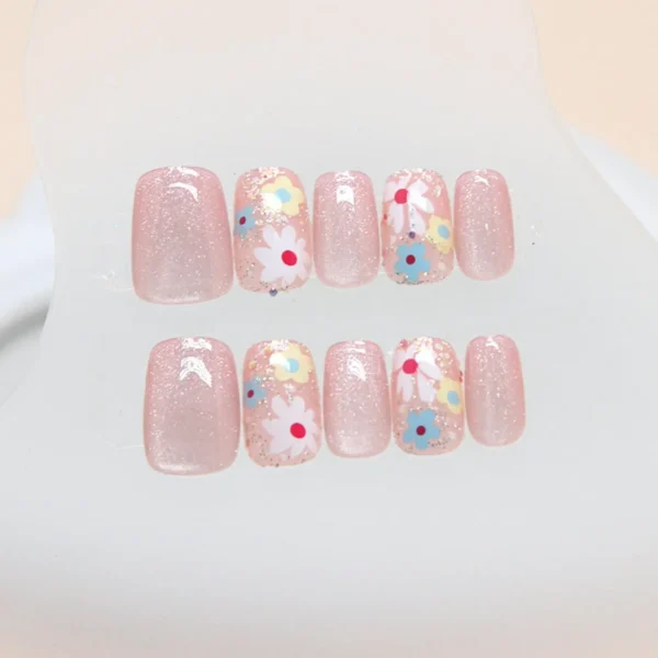 Spring Floral Nails with Sparkly Finish
