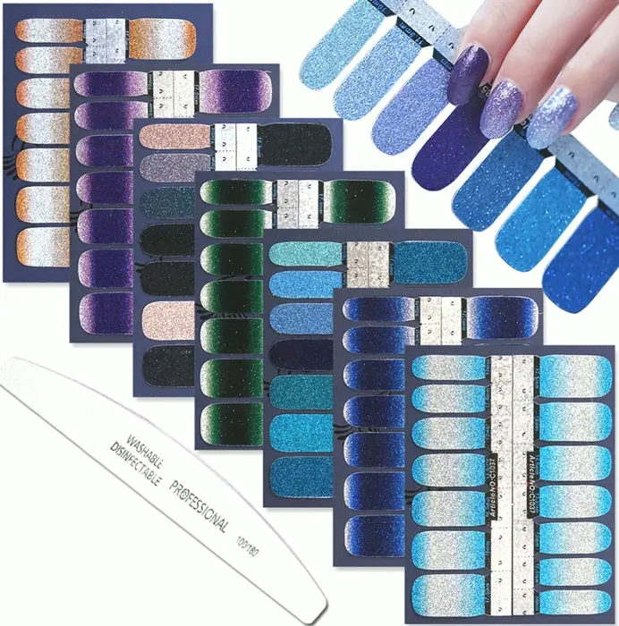 Wokoto 7 Sheets Sticky Nail Design Polish Stickers Glitter Gradient