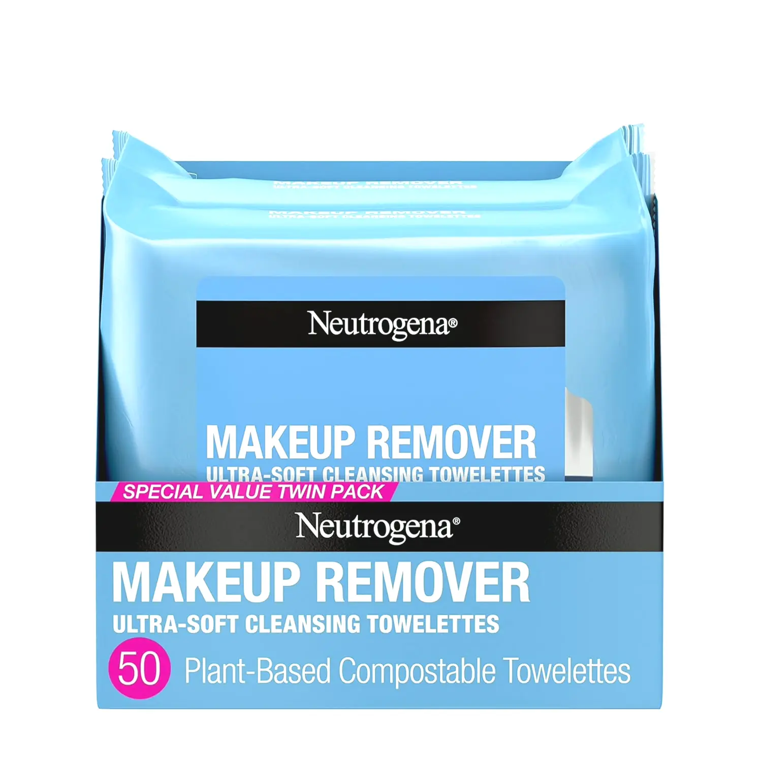 Neutrogena Cosmetic Remover Wipes, Alcohol-Free, Eco-Friendly, Double Pack, Quarter-Century Pack (Set of Two)