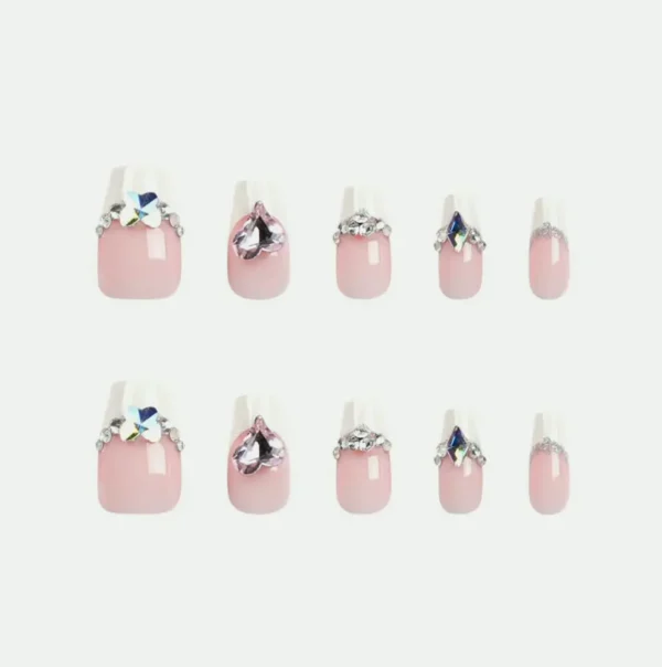 Medium Shape Fancy Pearl Glitter Fake Nails with Rhinestones