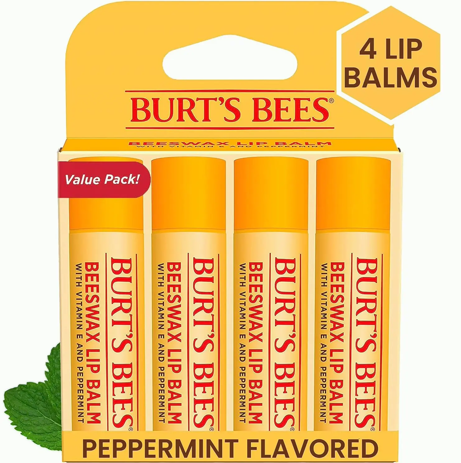 Burt's Bees Lip Balm - Wax, Organic Origin, 4 Tubes