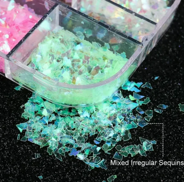 12-Colored Iridescent Nail Sequins Kit