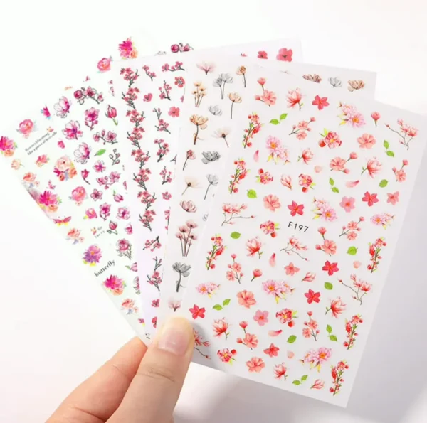 Flower Manicure Design Stickers 3D 8 Sheets