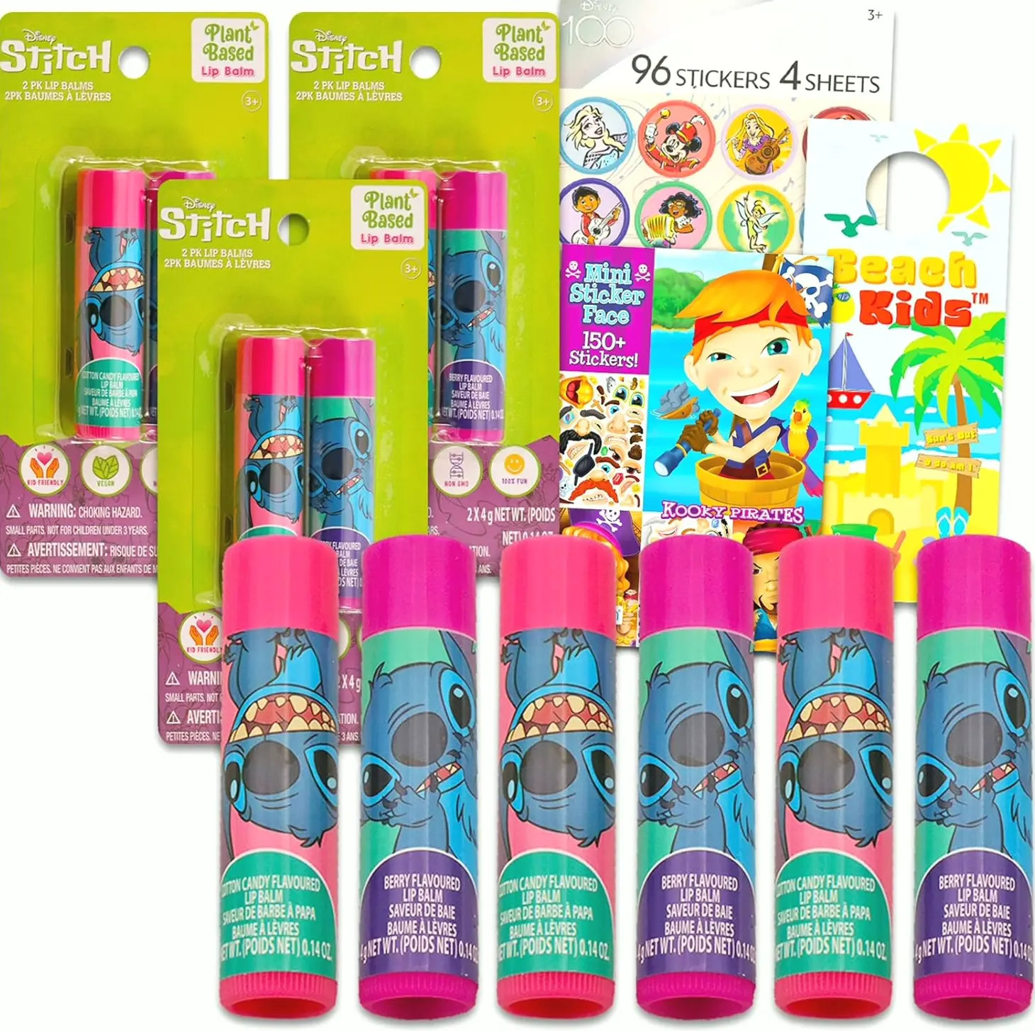 Disney Lip Balm Set for Kids – 6pc Assorted Balm + Stickers