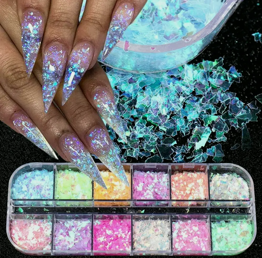 12-Colored Iridescent Nail Sequins Kit