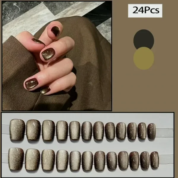Gold Cat's Eye Stick on Nails Short Square