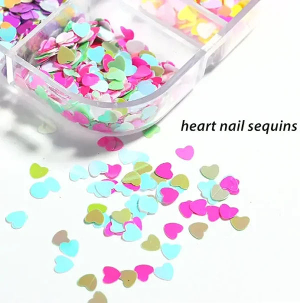 Holographic Heart Nail Sparkle Flakes, Three-Dimensional Design