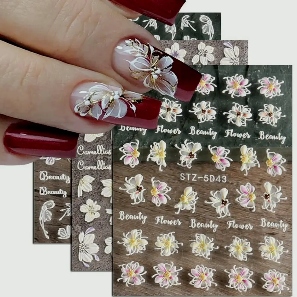 Embossed Flower Nail Design Stickers (4 Sheets)