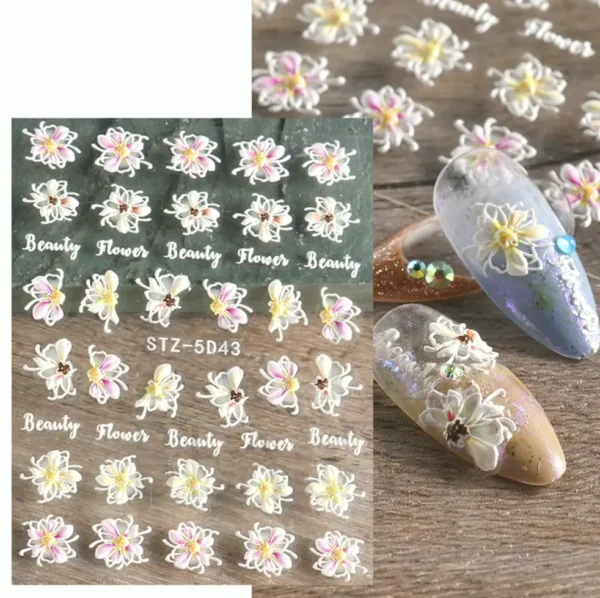Embossed Flower Nail Design Stickers (4 Sheets)