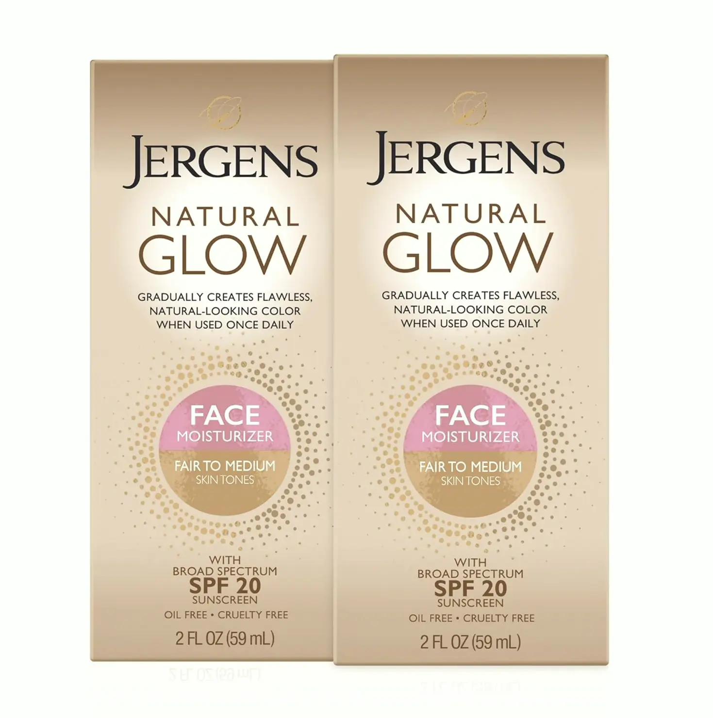 Jergens Natural Glow Face Self Tanner Lotion, SPF 20, Medium Skin Tone, 2 Fl Oz Set of 2