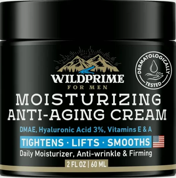 Male's Facial Hydrating Cream Lotion - Anti-Aging - Hyaluronic Acid, Vit A & E - Two oz