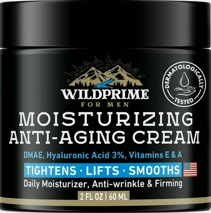 Male's Facial Hydrating Cream Lotion - Anti-Aging - Hyaluronic Acid, Vit A & E - Two oz